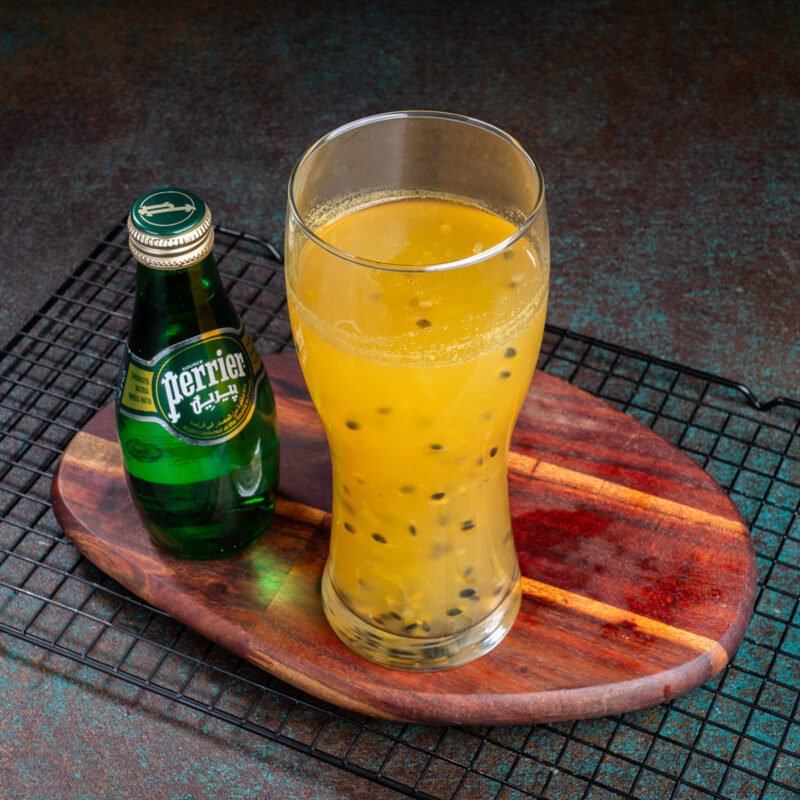 Passion Fruit Lemonade in Perrier with Fruit Pulp