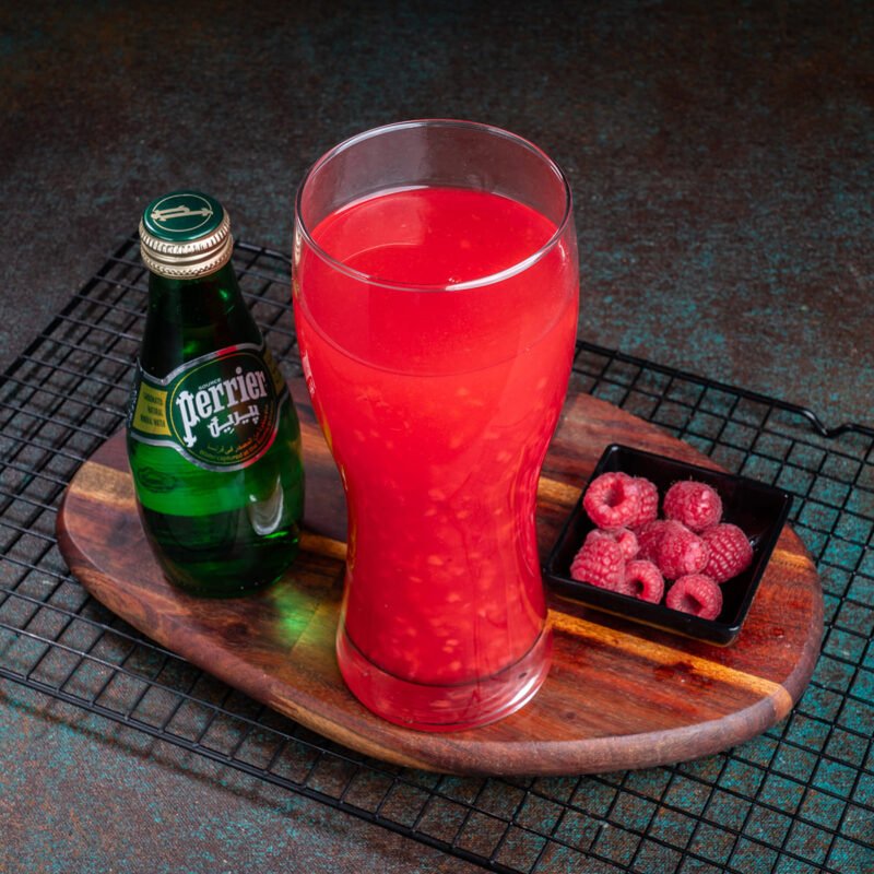 Raspberry Fruit Lemonade in Perrier with Fruit Pulp